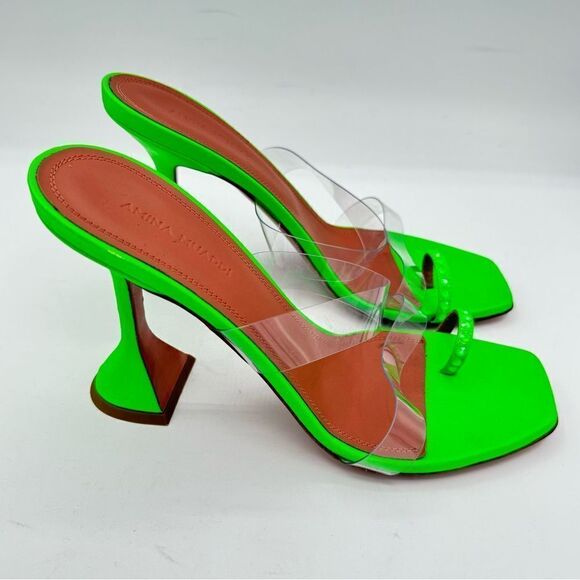 Amina Muaddi Sami Slipper Heeled Sandals Neon Green Fluo Size 8 - Picture 5 of 14